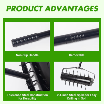 18 Inch Heavy Duty Rolling Lawn Aerator, Adjustable Weight Manual Roller Lawn Aerator Tool ，Heavy Duty Outdoor Manual Garden Lawn Tool for Yard Garden