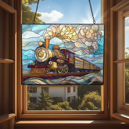 Personalized Rectangle Art Nouveau Steam Train Suncatcher Stained Glass Stained Glass Window Hanging Home Decor Garden Halloween Christmas Wedding Housewarming Gifts