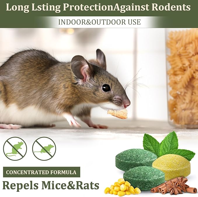 Mouse Repellent Outdoor, 10 Pack Peppermint Oil Mouse and Squirrel Deterrent for Indoor Attic Garage, Safe for Pets & Family, Natural Repellent to Keep Rodents Away from Garden and Home
