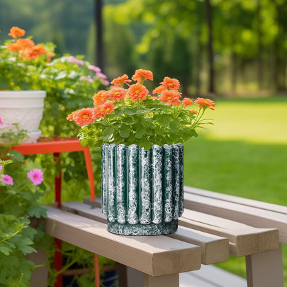 Ceramic Flower Pots 7.6 Inch - Ceramic Planters for Indoor Outdoor Plants, Decorative Plant Pot with Drainage Hole, Round Fluted Planter, Home Room Decor, Housewarming Gifts, Green