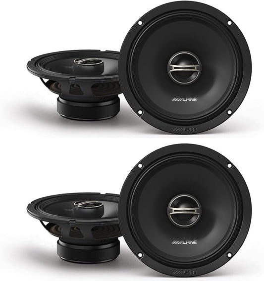 Alpine DM-65-G 6.5-Inch 2-Way Coaxial Speakers with Grille Bundle, 4 Speakers
