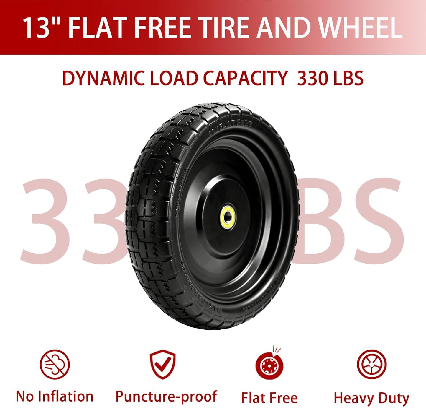 13" Flat-Free Tires and Wheels Replacement Gorilla Cart, 4.00-6 Flat-free Solid Tires for Garden Carts, Wheelbarrows & Yard Trailers - with 5/8" Bearings, 2.1" Hub Offset(4-Pack)