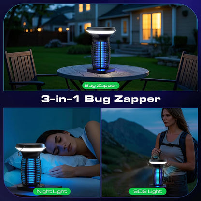 Solar Bug Zapper Outdoor, Mosquito Zapper Outdoor Waterproof Electric Rechargeable Fly Zapper with Solar Panel, 4200V Fly Trap Indoor for Home Backyard, Patio, Garden, Camping