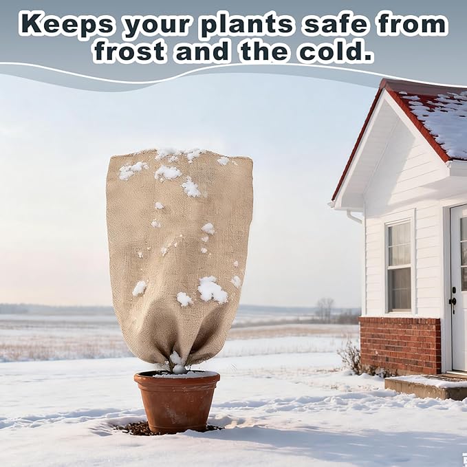 ANPHSIN Burlap Plant Covers Freeze Protection for Patio Winterizing - 45"×70" Extra Large Winter Frost Protector with Drawstring, Reusable Tree Freeze Blanket for Garden Bushes