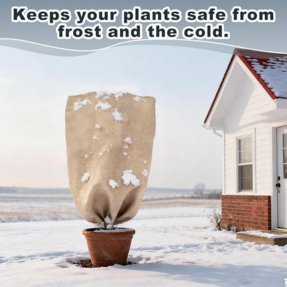 ANPHSIN Burlap Plant Covers Freeze Protection for Patio Winterizing - 45"×70" Extra Large Winter Frost Protector with Drawstring, Reusable Tree Freeze Blanket for Garden Bushes