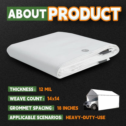 RAINDEWAY 12 Mil Heavy Duty White Tarp 10x20 Feet, UV Resistant, Waterproof, Weatherproof Poly Tarp with Metal Grommets and Reinforced Edges