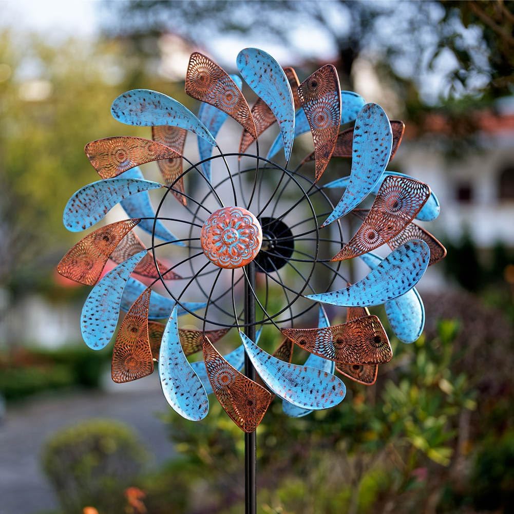 Viveta Large Wind Spinner for Yard and Garden，87.8”H *24.75" D Blue and Copper Colors Metal Outdoor Wind Sculptures & Spinners for Patio Lawn Outdoor Yard Lawn Garden