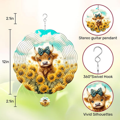 Honey Bear Hanging Wind Spinners for Women Men, 12 Inch Metal 3D, Stainless Steel Hanging Wind Catchers Sculpture for Outside, Christmas Decoration Garden, Unique Gift Xmas