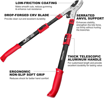 HAUTMEC Anvil Loppers for Tree Trimming Heavy Duty, Extendable 27-37'' Garden Bypass Loppers with Compound Action System, 2" Cutting Capacity, Labor-Saving Tree Trimmer for Yard, Lawn Branch Cutter