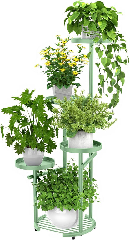 TOSKING 5 Tier Metal Plant Stand Indoor， Plant Shelf, Corner Shelf Flower Pot Stand for Outdoor Plant Stand for Living Room Balcony Garden Patio Bedroom (Green, 42in)