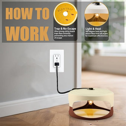 Flea Trap 4 Packs-Flea Traps for Inside Your Home, Friendly Light Trap for Indoor & Garage with 12 Sticky Disc 12 Bulbs 4 Electric Wires Bed Bug with Light for Indoor Safe to Pets & Human (Brown)