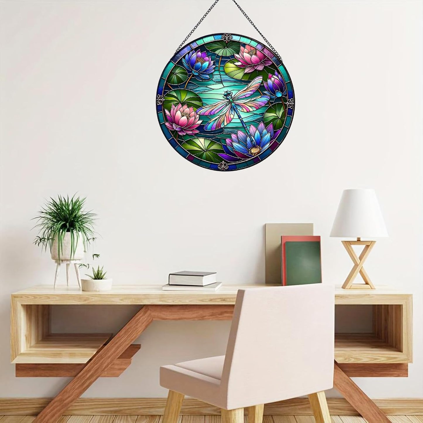 RIVEENY Dragonfly Stained Glass Window Hanging, Stained Glass for Windows,Dragonfly Sun Catcher Garden Hangings Christmas Mother's Day