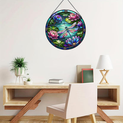 RIVEENY Dragonfly Stained Glass Window Hanging, Stained Glass for Windows,Dragonfly Sun Catcher Garden Hangings Christmas Mother's Day