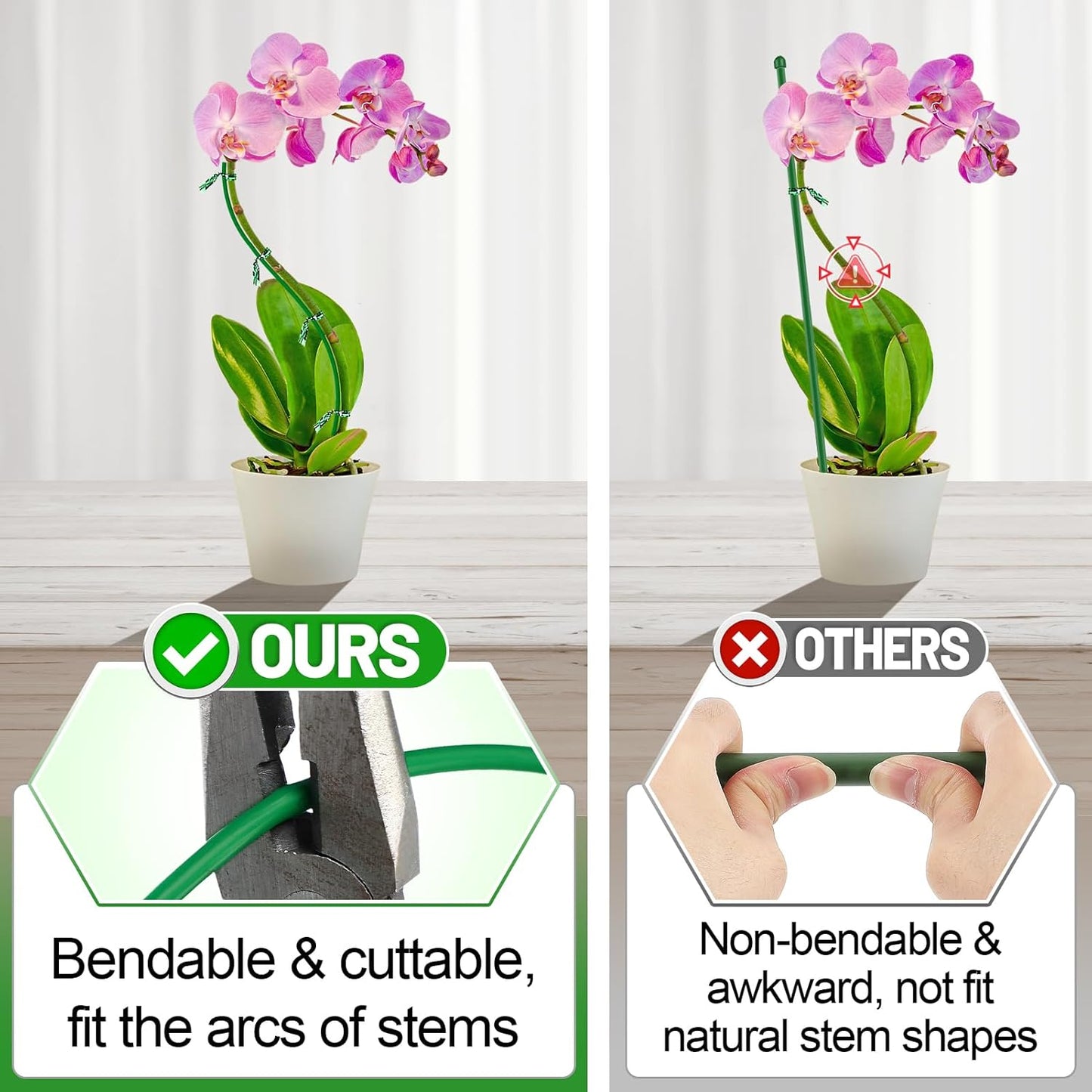 16ft Bendable & Cuttable Plant Stakes, Green Orchid Flower Stem Support Sticks with 800 Ties for Monsteras Money Trees Indoor Potted Plants Beans