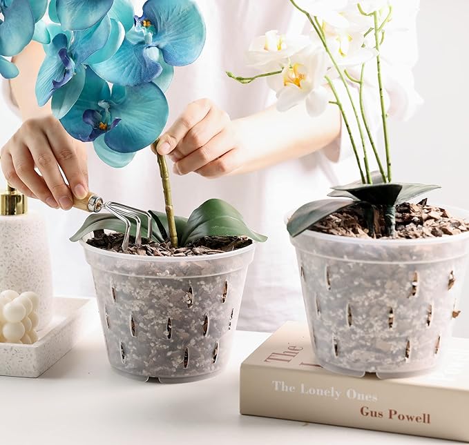YIKUSH Orchid Pots with Holes Clear Orchid Pot Plastic Plant Pot Flower Pots Outdoor and Indoor Use 5.5 inch 10Pack