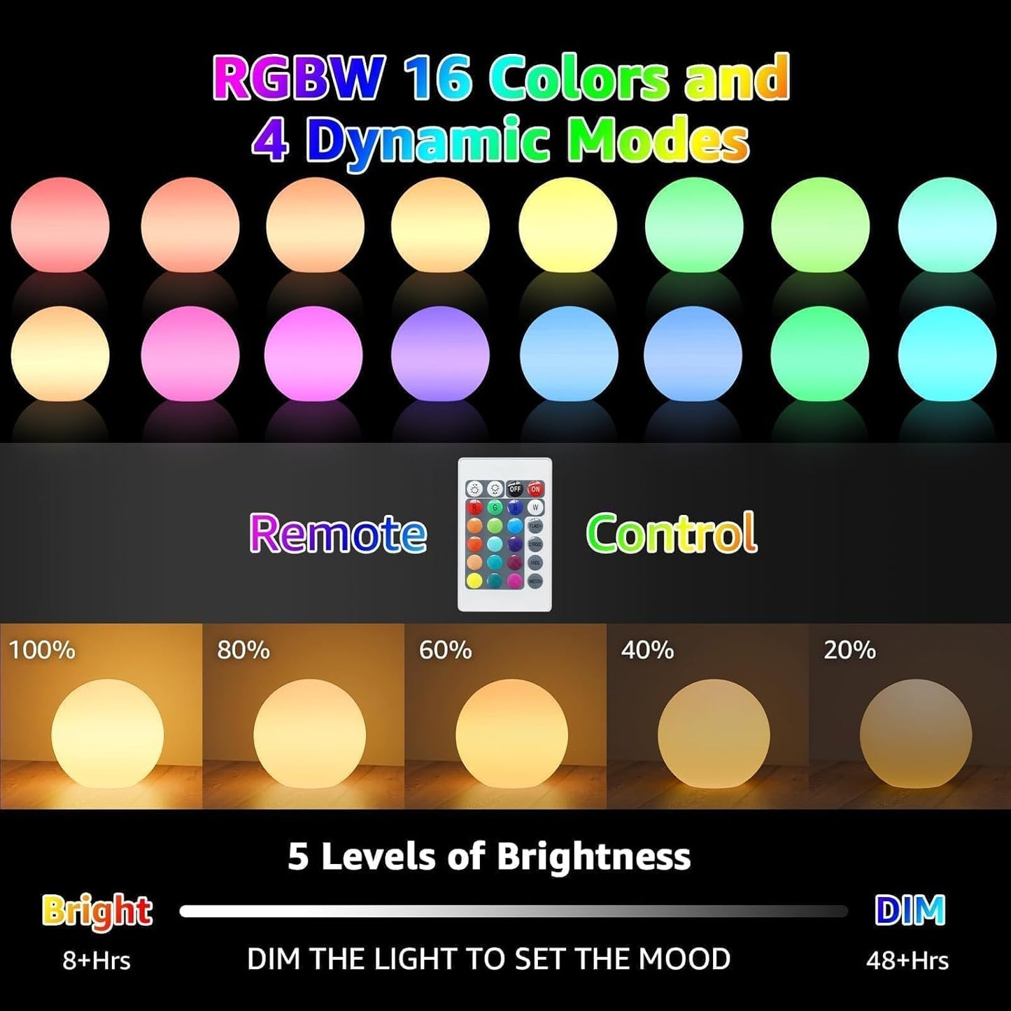 FUYO LED Ball Light, 16-inch Solar Light Up Pool Balls, Rechargeable & Remote Control Globe Lights 16 RGB Colors Mood Night Light, IP66 Water-Resistant Floating Light for Pool, Party, Pond - 1pcs