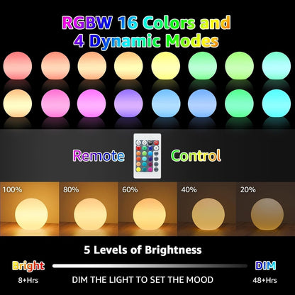 FUYO LED Ball Light, 16-inch Solar Light Up Pool Balls, Rechargeable & Remote Control Globe Lights 16 RGB Colors Mood Night Light, IP66 Water-Resistant Floating Light for Pool, Party, Pond - 1pcs