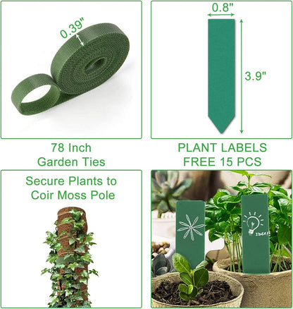 GROWNEER 24 Inch Moss Pole for Plants Indoor, 2 Pcs 15 Inch Stackable Coir Totem Monstera Support, Moss Sticks with 15pcs Labels and 78in Garden Ties, Stake for Climbing Snake Plants Indoor