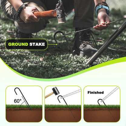 Kadrick 32-Pack Rebar Stakes 12 inch，J Hook Ground Stakes Anchors, Black Galvanized Fence Stakes,Heavy Duty 5/16'' Diameter