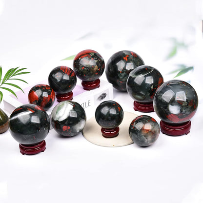 JIC Gem Large Healing Crystal Ball with Decoation Stand African Bloodstone Gemstone Sphere Ball for Meditation Energy Reiki Ball (90-100mm)