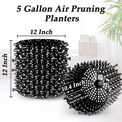 5 Gallon Air Pruning Containers, Roots Control Planter New Plastic Nursery Pots Fruit Vegetable Orchard Garden Self-Planting Pots, Size 12"x12", Black, (10P)