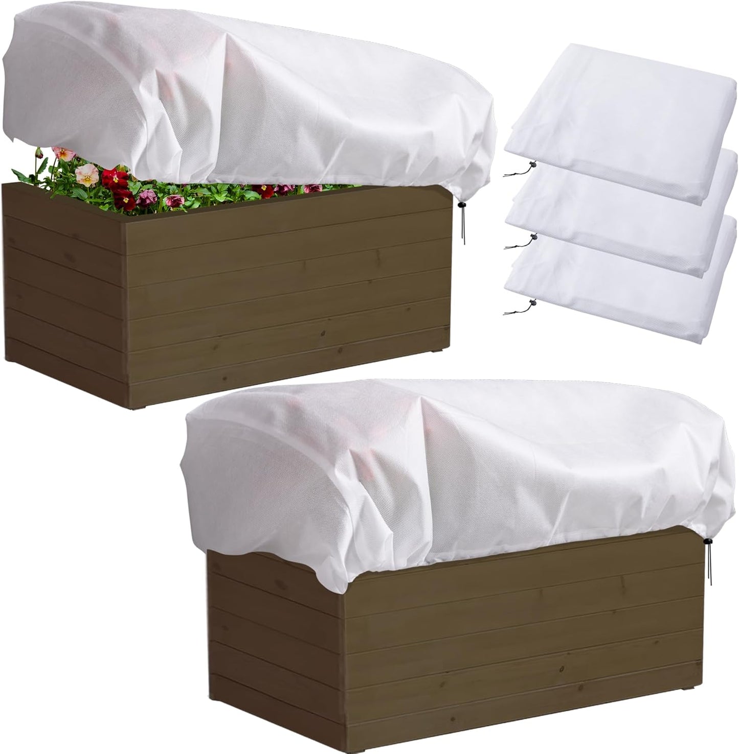 DECOHS 3 Pc Rectangular Winter Plant Freeze Protection- 59" x 17.7" x 15.7" Balcony Plant Box Cover- Planter Frost Covers Bags Wraps Blanket