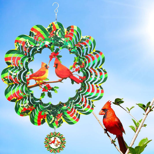 Cardinal Wind Spinner,12.1 Inches Green Garden Bird Spinner Hanging Yard Art, 3D Wind Spinners Outdoor Metal Clearance, Large Colorful Spinning Wind Catcher, Wind Sculpture Spinifity Ornaments Gifts