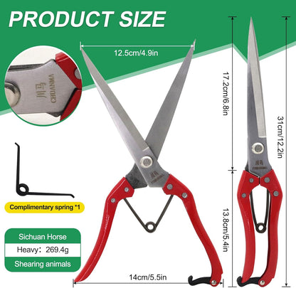 Manual Wool Shearing Shear Stainless Steel Trimming Scissor Long blades Multifunctional garden shears Craft Scissors with spring Red