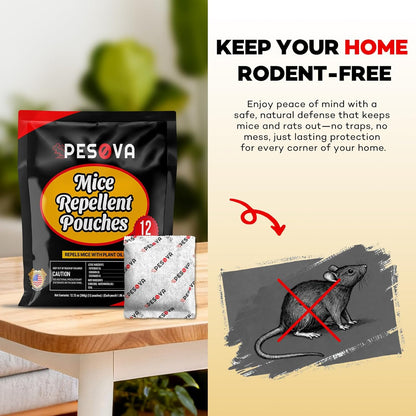 Mouse Repellent Pouches, Natural Rodent Repellent for Home, Car, RV, Garage, and Storage-Peppermint Scented Mice Repellent, Long-Lasting Indoor & Outdoor Rodent Defense (12 Pack)