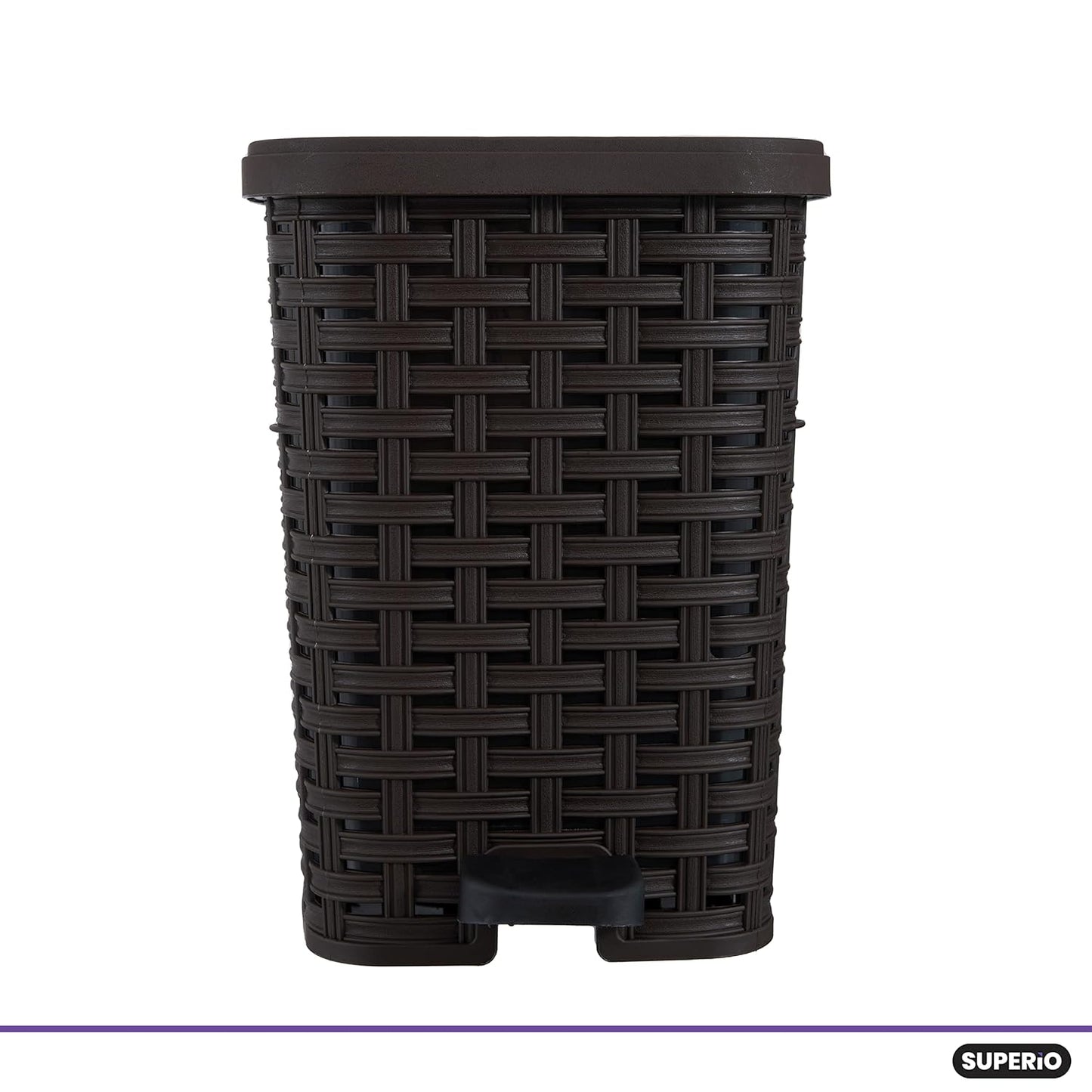 Superio Mini Trash Can with Foot Pedal Small Outdoor Garbage Can with Lid, 1.5 Gallon Plastic Waste Basket for Bathroom, Bedroom, Kitchen, Office, Patio (Wicker Brown 6 QT.)