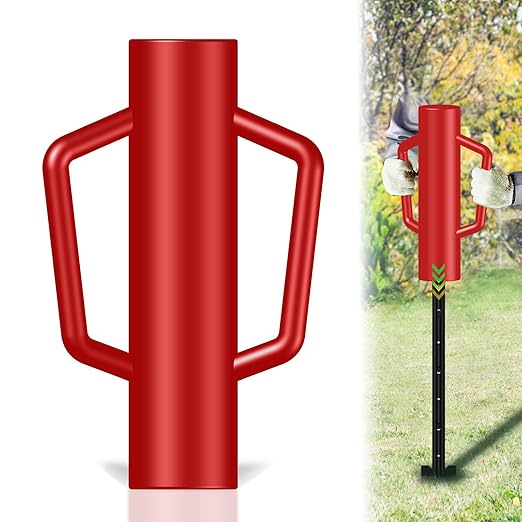 Fence Post Driver with Handle,17LB Hand Post Pounder,3.7 inches Inner Dia. Pole Rammer, Farm Wire Fencing for T Post, U-Channel Sign and Wooden Post, Red