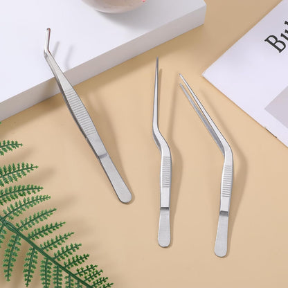 Garden Tweezers, 3 Pcs Stainless Steel Plant Tweezer Set Straight and Curved Precision Tweezers Multipurpose Bonsai Tools for Garden, Kitchen, Indoors and Outdoors (6.22Inch / 6.3Inch / 6.4Inch)