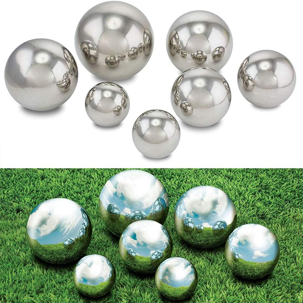 7pcs 4.7in/3.9in/3in/2.5in Diameter Gazing Globe Mirror Ball,Silver Stainless Steel Polished Reflective Smooth Garden Sphere,Colorful and Shiny Addition to Any Garden or Home
