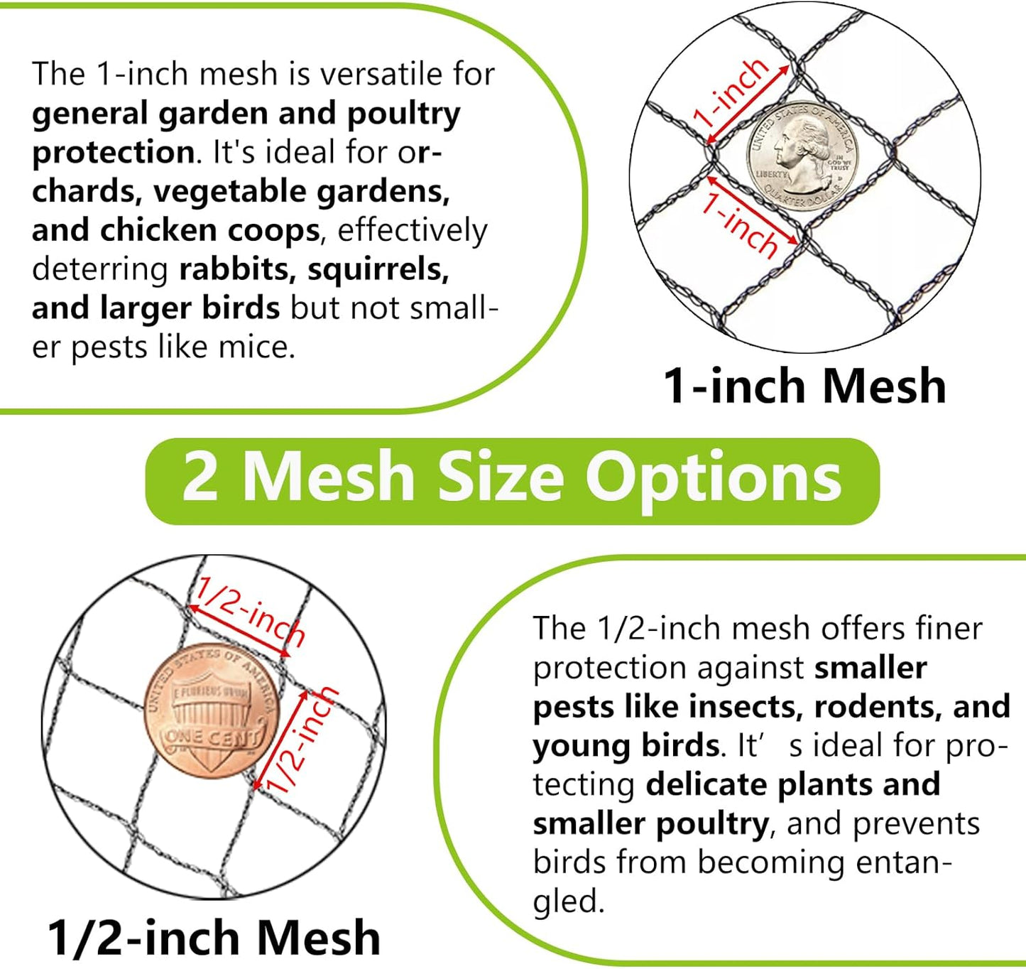 POYEE 25x50ft Bird Netting for Chicken Coop, 1 inch Mesh, Heavy Duty, Hawk Proof, Garden Protection, Fruit Tree Netting Against Squirrels Deer