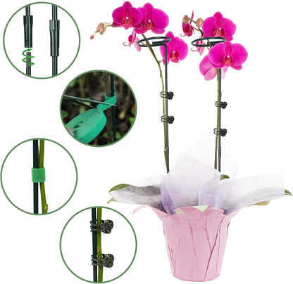 6 Packs Plant Support Sticks for Indoor Plants, Two Sizes (12 or 24 Inches) Orchid Stick and Clip, 0.18 inch Thicker Support Stake with Plant Ties and 12 Pcs Plant Clips for Flowers
