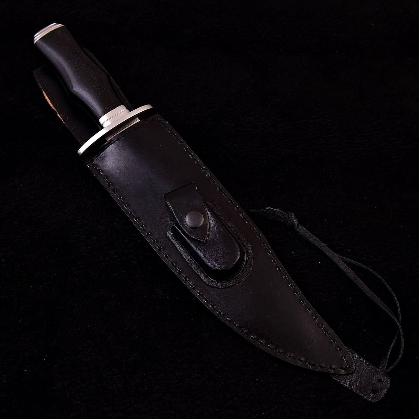 Survival Hunting Knife with Sheath, Handmade 15-inch Full Tang D2 Fixed Blade Tactical Bowie Knife for Camping, Outdoor, Bushcraft, Father's Day Gifts with Solid Engineered Wood Handle (Black)