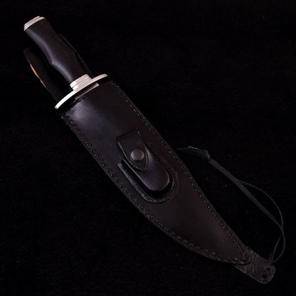 Survival Hunting Knife with Sheath, Handmade 15-inch Full Tang D2 Fixed Blade Tactical Bowie Knife for Camping, Outdoor, Bushcraft, Father's Day Gifts with Solid Engineered Wood Handle (Black)
