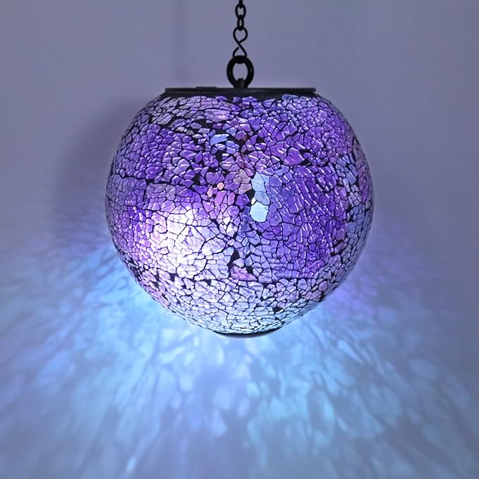 Solar Hanging Lantern Solar Outdoor Lanterns Mosaic Gazing Ball Outdoor Hanging Lights Outdoor Lights Waterproof Garden, Patio, Pathway & Yard Décor Purple