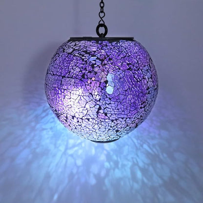Solar Hanging Lantern Solar Outdoor Lanterns Mosaic Gazing Ball Outdoor Hanging Lights Outdoor Lights Waterproof Garden, Patio, Pathway & Yard Décor Purple