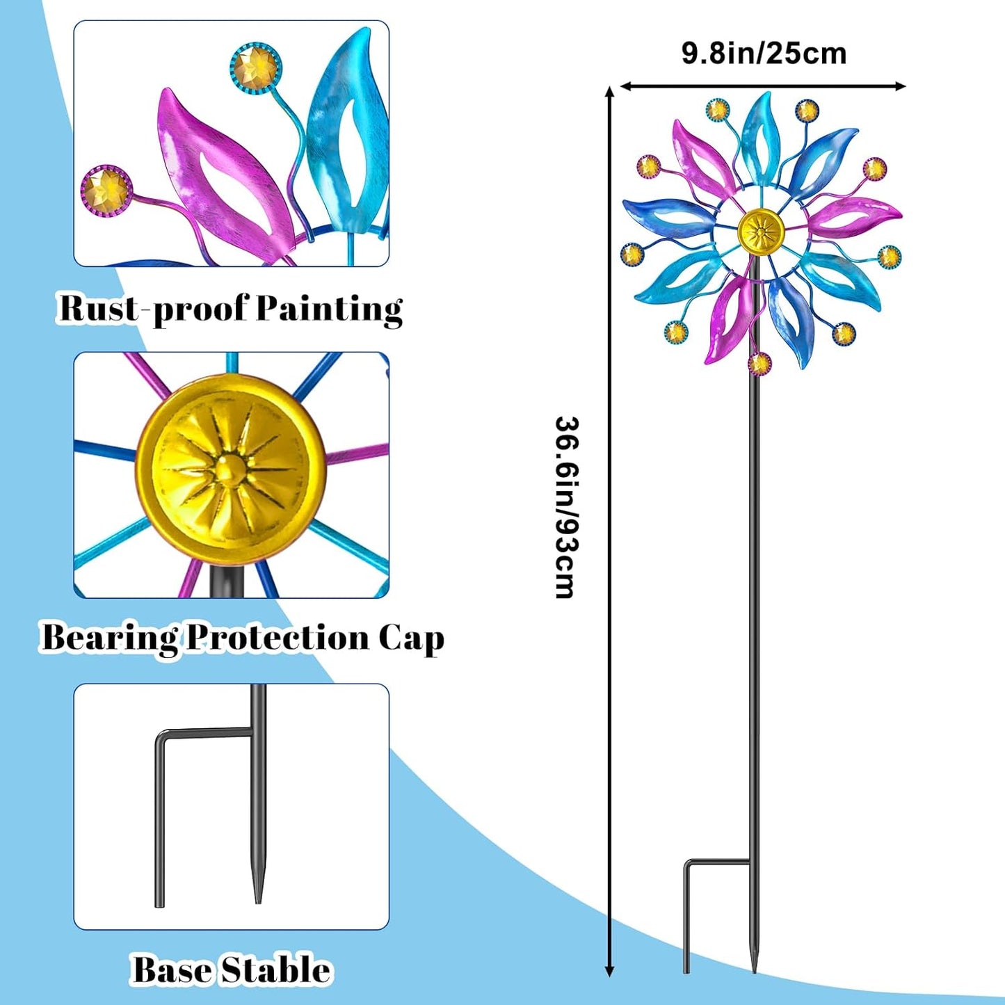 Wind Spinner Outdoor, Metal Windmill Garden Decorations, Kinetic Wind Spinners Colorful Wind Sculpture Yard Art for Garden Patio Lawn Decor (1PC Single Turn B)