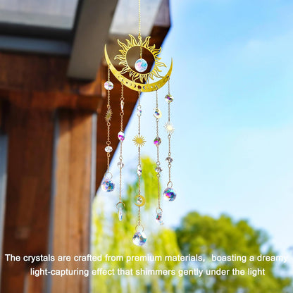 H&D HYALINE & DORA Sun and Moon Suncatcher Crystal Wind Chimes for Hanging Outdoor Indoor Glass Window Hanging Prisms for Garden Backyard Ceiling Room Decor