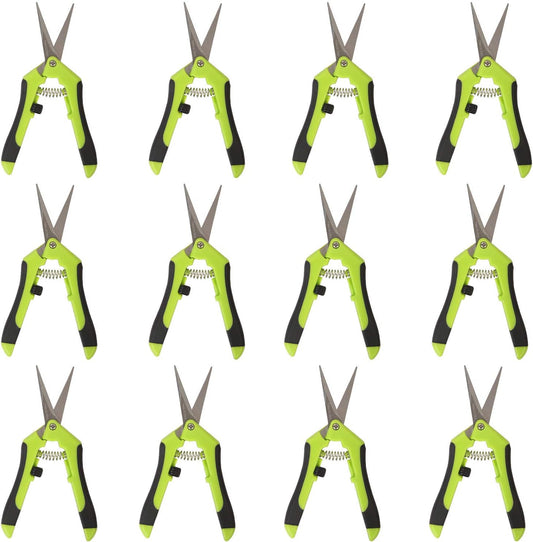 KEILEOHO 12 Pack 6.5 Inch Bud Trimming Scissors, Professional Stainless Steel Gardening Hand Pruners Micro-Tip Pruning Snips with Straight Blades for Trimming Garden Herb Plants Flowers
