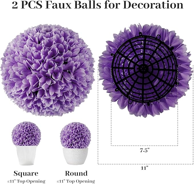 Goplus 11 Inch Topiary Balls Artificial Outdoor Set of 2, Faux Boxwood Ball, Fake Plant Sphere, Round Artificial Plant Balls for Front Door, Porch, Backyard, Balcony, Home Décor (Purple)