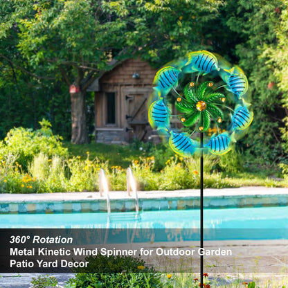 Tropical Fish Wind Spinners - 39" Ocean-Themed Metal Wind Sculptures Garden Stake Art, 13.5” Windmill Yard Kinetic, Outdoor Decor for Patio & Lawn - Metal Beach Sculpture with Fish Design