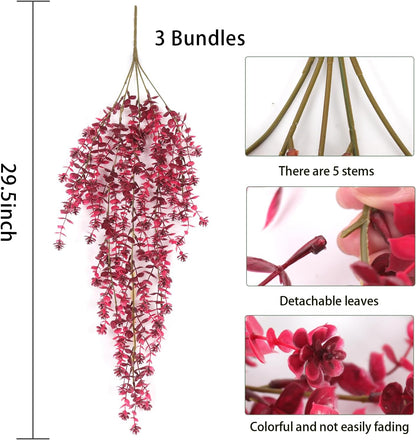 Artificial Hanging Plants Artificial Fall Flowers Faux Autumn Plants Artificial Ferns for Outdoors Hanging Fake Vines Faux Hanging Plants for Fall Decor Indoor Outdoor House Wedding Party(Wine Red)