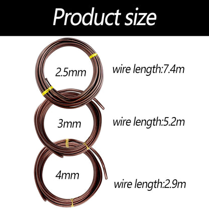 3 Rolls Bonsai Training Wire, Aluminum 2.5mm/3mm/4mm Training Wire for Holding Bonsai Branches Small Trunks, Brown