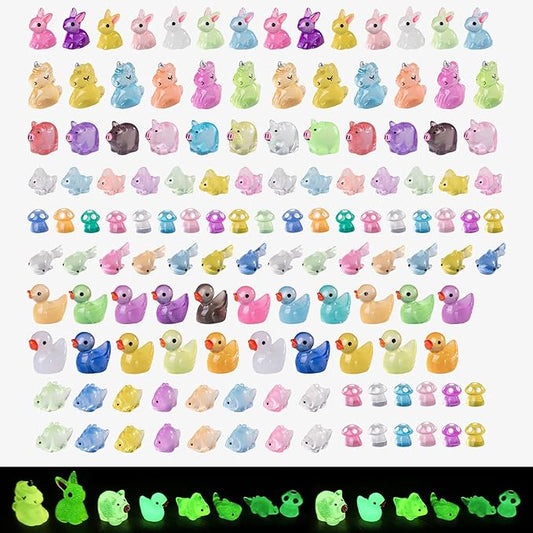 140Pcs Glow-in-The-Dark Mini Resin Animal Figurines Miniature Figures Glowing in The Dark Garden Accessories Aquarium Landscape Bonsai Ornaments