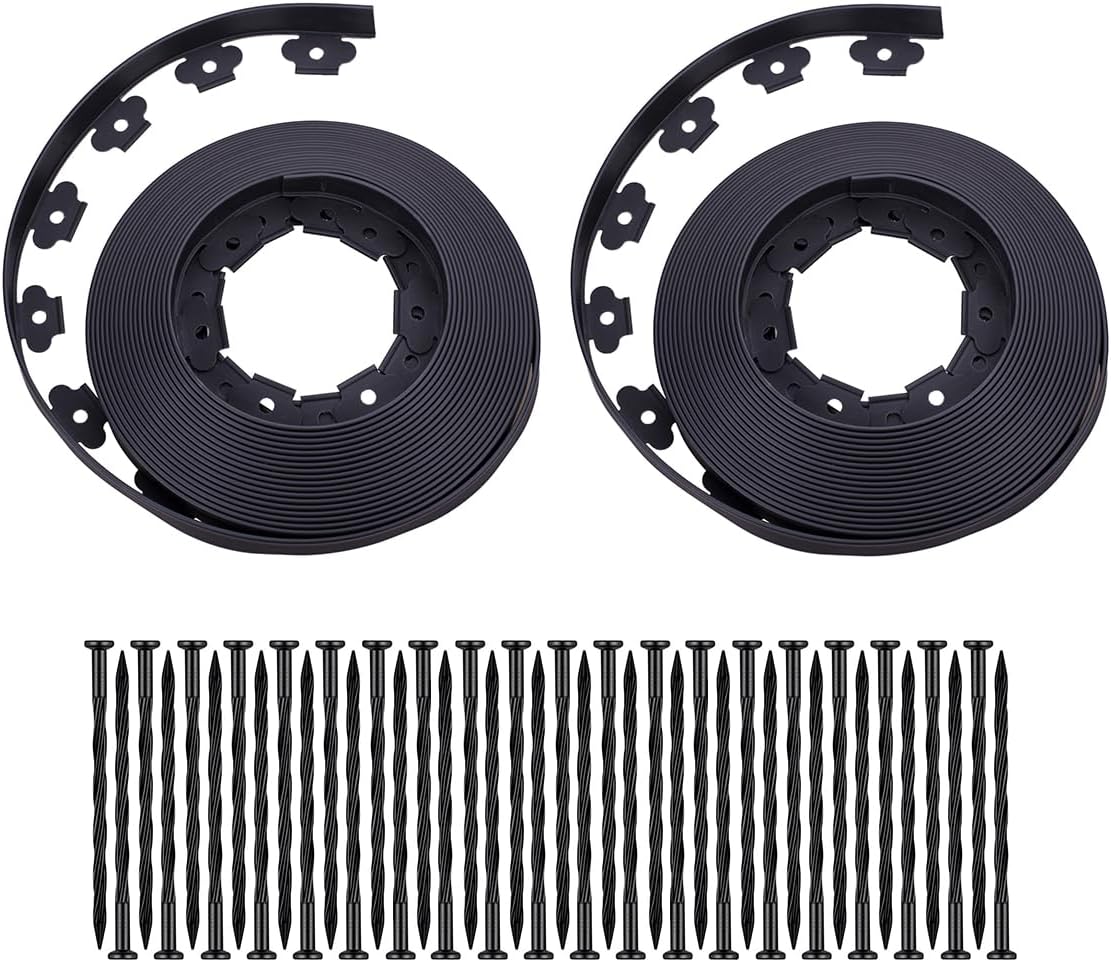 Garden Edging，200FT Landscape Edging with 300 Spikes for Lawn 1.5 Inch Tall(Black, 40FT)