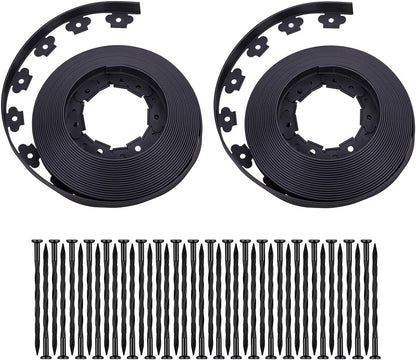 Garden Edging，200FT Landscape Edging with 300 Spikes for Lawn 1.5 Inch Tall(Black, 40FT)