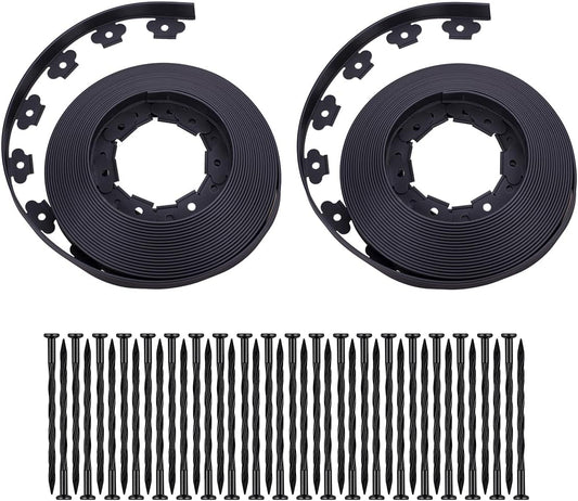 Garden Edging，100FT Landscape Edging with 60 Spikes for Lawn 1.5 Inch Tall (Black, 100FT)